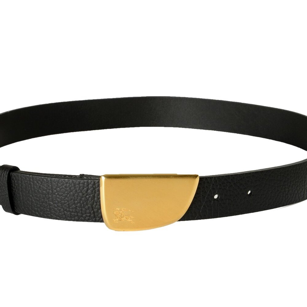 Burberry "Shield Brushed" Black Textured Leather Buckle Decorated Belt Sz M - Picture 2 of 5